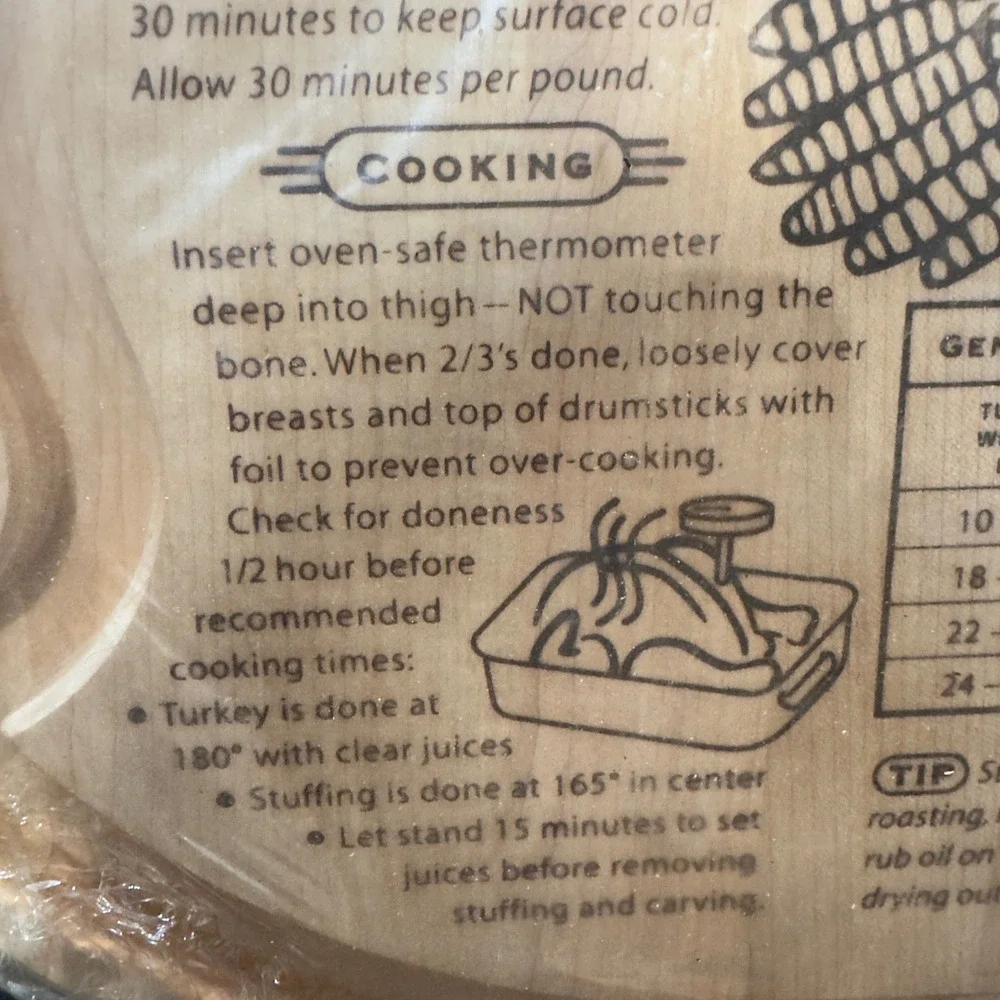 Wooden Turkey Board Carving Platter with Cooking & Carving Instructions Oval